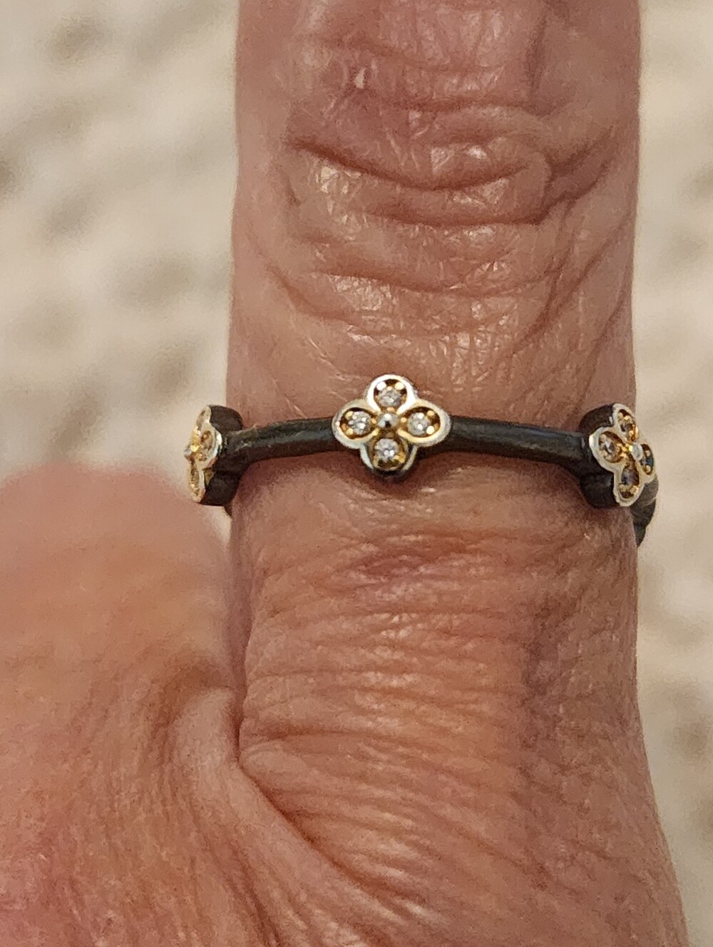 Freida Rothman Black Rhodium Sterling Silver Stacking Ring Clear Stones Sz 7